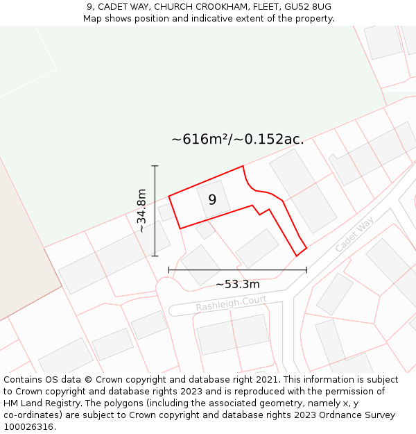 9, CADET WAY, CHURCH CROOKHAM, FLEET, GU52 8UG: Plot and title map