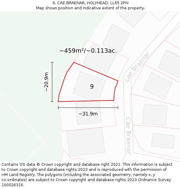 9, CAE BRAENAR, HOLYHEAD, LL65 2PN: Plot and title map