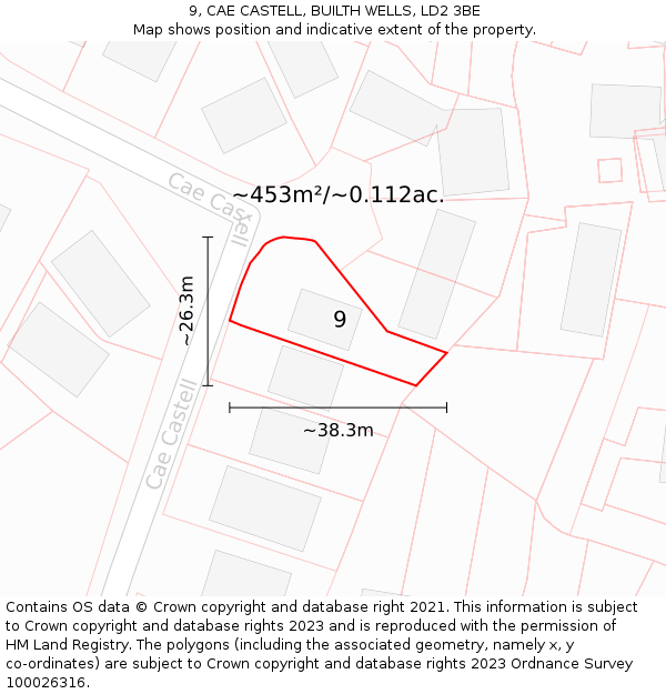 9, CAE CASTELL, BUILTH WELLS, LD2 3BE: Plot and title map