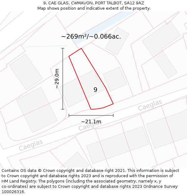 9, CAE GLAS, CWMAVON, PORT TALBOT, SA12 9AZ: Plot and title map