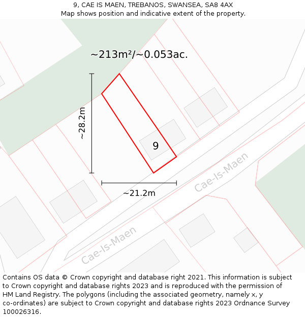 9, CAE IS MAEN, TREBANOS, SWANSEA, SA8 4AX: Plot and title map