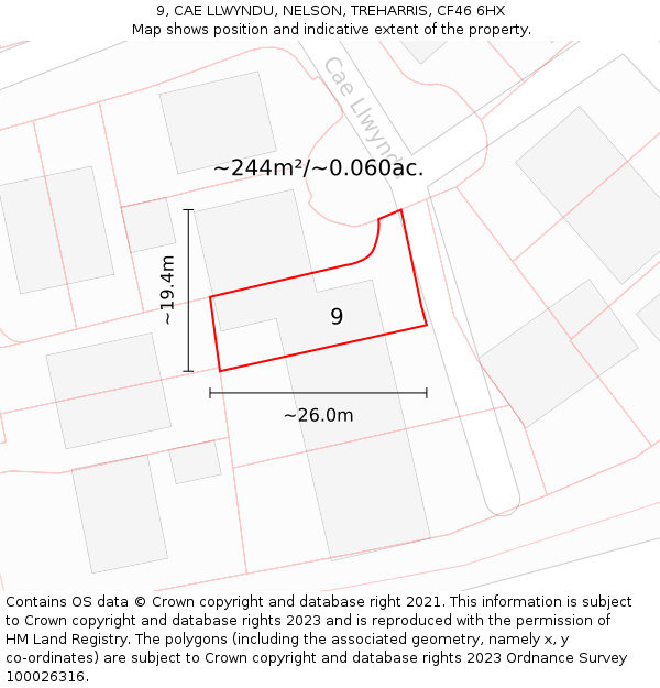 9, CAE LLWYNDU, NELSON, TREHARRIS, CF46 6HX: Plot and title map