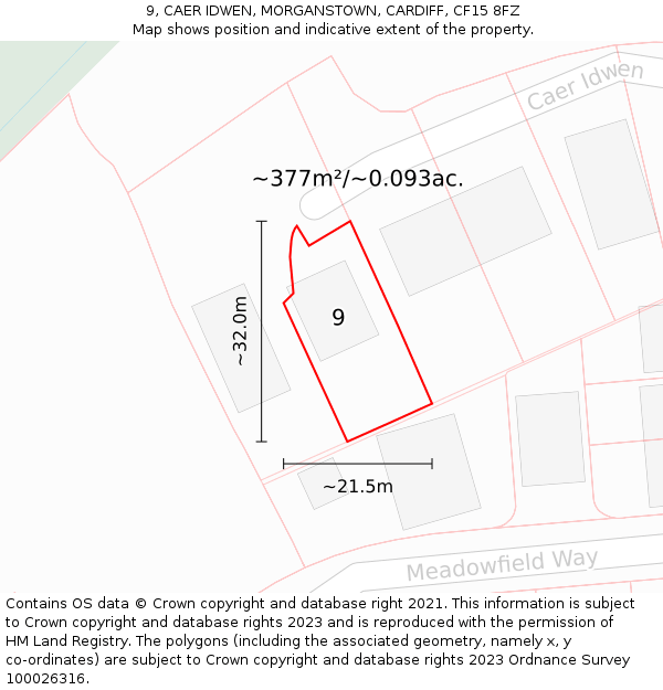 9, CAER IDWEN, MORGANSTOWN, CARDIFF, CF15 8FZ: Plot and title map