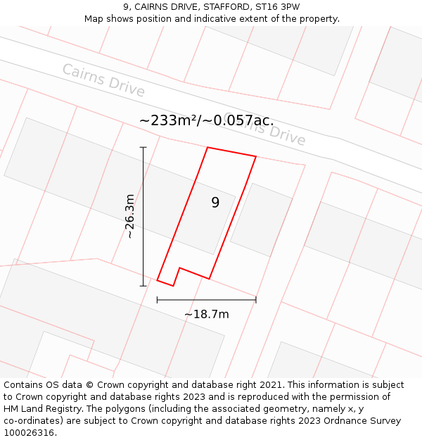 9, CAIRNS DRIVE, STAFFORD, ST16 3PW: Plot and title map