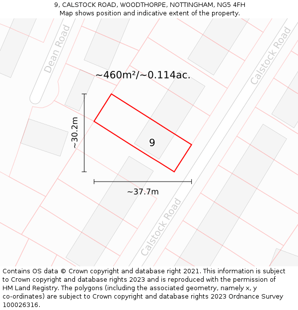 9, CALSTOCK ROAD, WOODTHORPE, NOTTINGHAM, NG5 4FH: Plot and title map