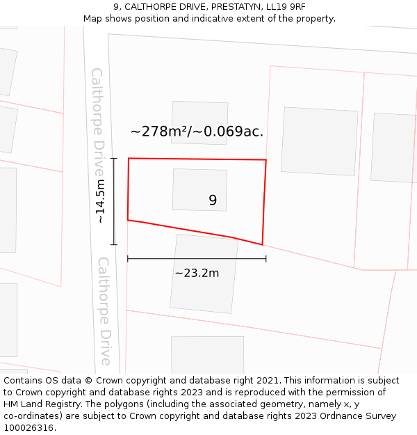 9, CALTHORPE DRIVE, PRESTATYN, LL19 9RF: Plot and title map