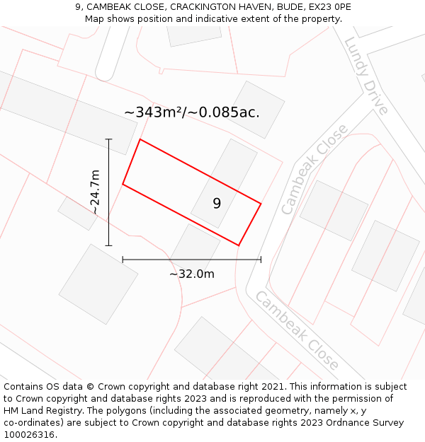 9, CAMBEAK CLOSE, CRACKINGTON HAVEN, BUDE, EX23 0PE: Plot and title map