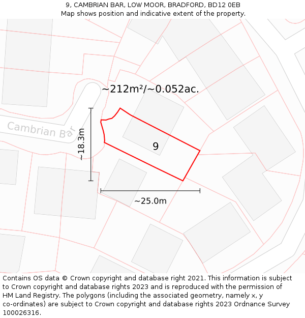 9, CAMBRIAN BAR, LOW MOOR, BRADFORD, BD12 0EB: Plot and title map