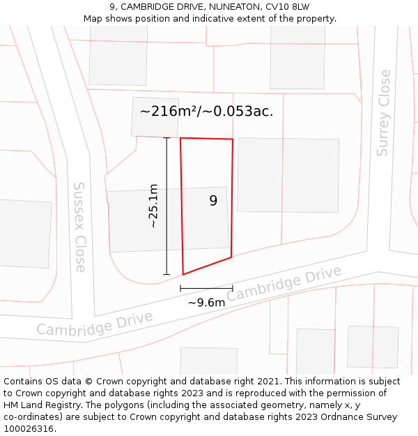 9, CAMBRIDGE DRIVE, NUNEATON, CV10 8LW: Plot and title map