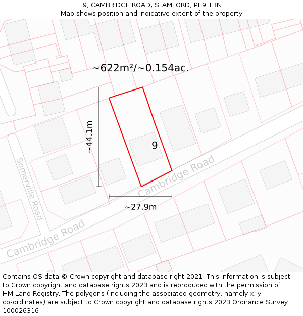 9, CAMBRIDGE ROAD, STAMFORD, PE9 1BN: Plot and title map