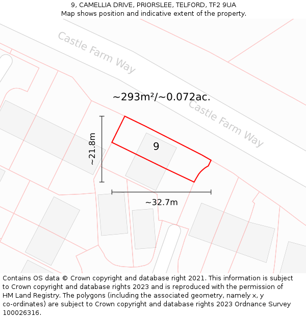 9, CAMELLIA DRIVE, PRIORSLEE, TELFORD, TF2 9UA: Plot and title map