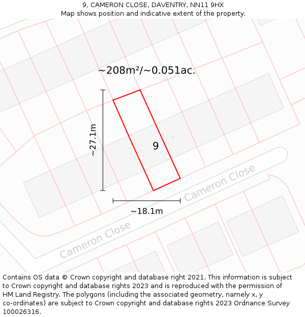 9, CAMERON CLOSE, DAVENTRY, NN11 9HX: Plot and title map