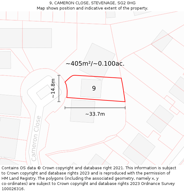 9, CAMERON CLOSE, STEVENAGE, SG2 0HG: Plot and title map