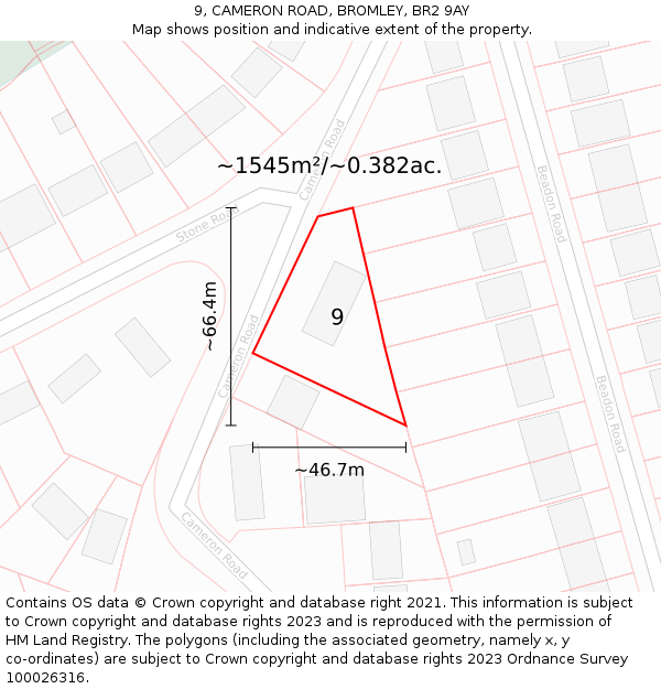 9, CAMERON ROAD, BROMLEY, BR2 9AY: Plot and title map