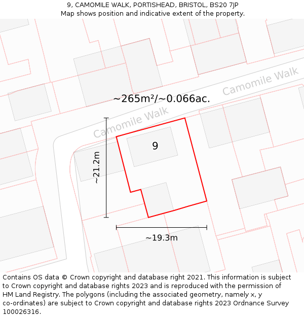 9, CAMOMILE WALK, PORTISHEAD, BRISTOL, BS20 7JP: Plot and title map