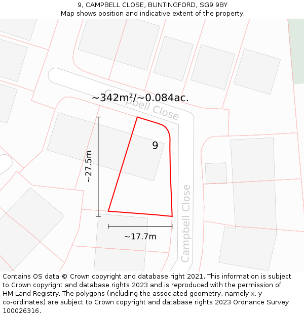 9, CAMPBELL CLOSE, BUNTINGFORD, SG9 9BY: Plot and title map