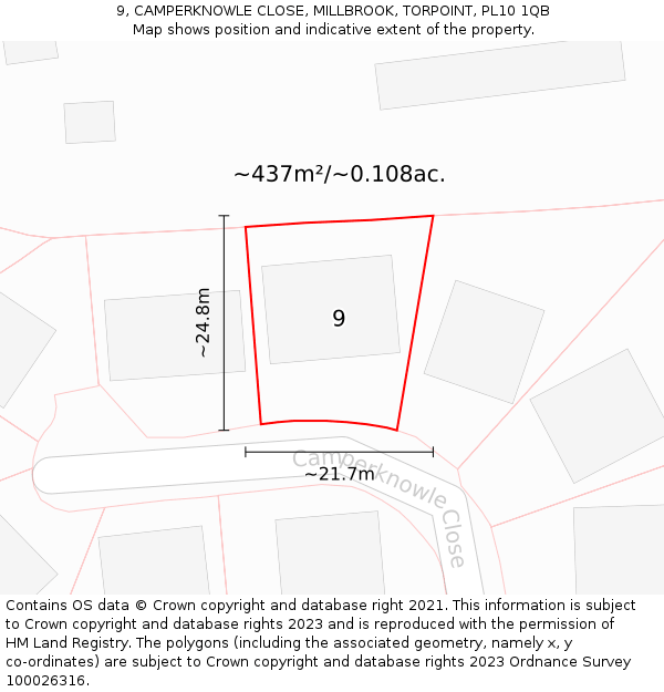 9, CAMPERKNOWLE CLOSE, MILLBROOK, TORPOINT, PL10 1QB: Plot and title map