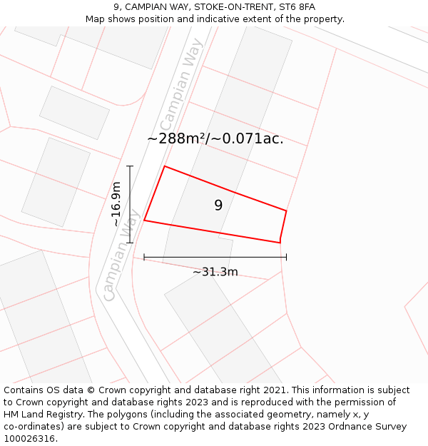 9, CAMPIAN WAY, STOKE-ON-TRENT, ST6 8FA: Plot and title map