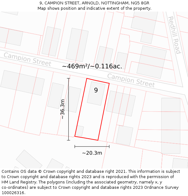 9, CAMPION STREET, ARNOLD, NOTTINGHAM, NG5 8GR: Plot and title map