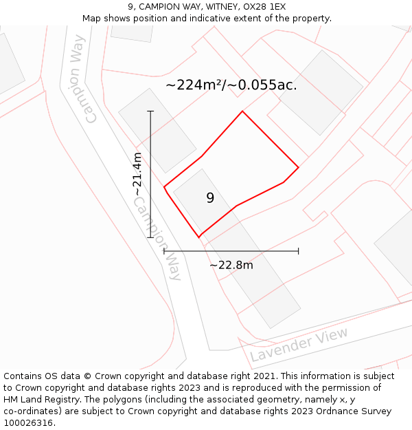 9, CAMPION WAY, WITNEY, OX28 1EX: Plot and title map