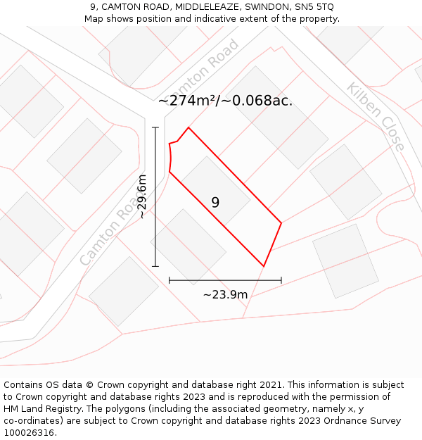 9, CAMTON ROAD, MIDDLELEAZE, SWINDON, SN5 5TQ: Plot and title map