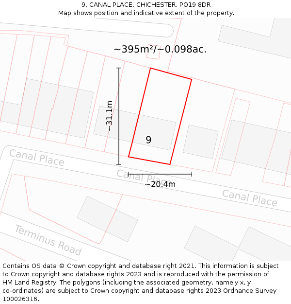 9, CANAL PLACE, CHICHESTER, PO19 8DR: Plot and title map