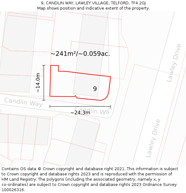 9, CANDLIN WAY, LAWLEY VILLAGE, TELFORD, TF4 2GJ: Plot and title map