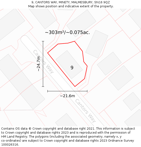 9, CANTORS WAY, MINETY, MALMESBURY, SN16 9QZ: Plot and title map