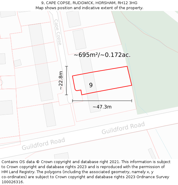 9, CAPE COPSE, RUDGWICK, HORSHAM, RH12 3HG: Plot and title map