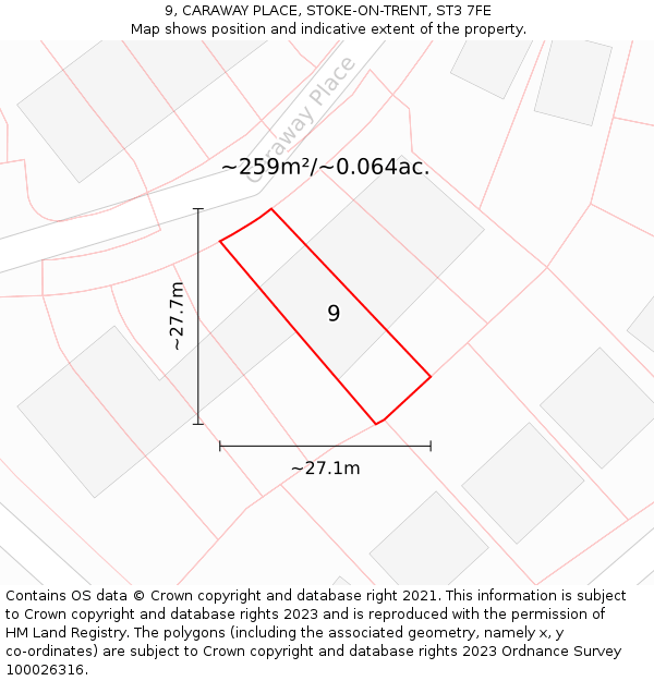 9, CARAWAY PLACE, STOKE-ON-TRENT, ST3 7FE: Plot and title map