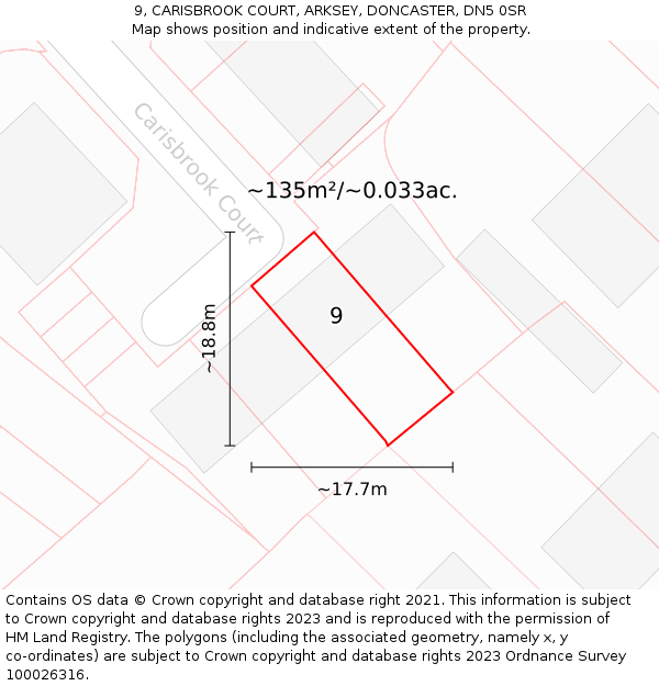 9, CARISBROOK COURT, ARKSEY, DONCASTER, DN5 0SR: Plot and title map