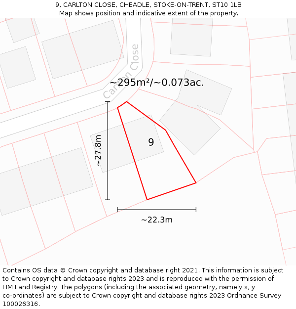 9, CARLTON CLOSE, CHEADLE, STOKE-ON-TRENT, ST10 1LB: Plot and title map