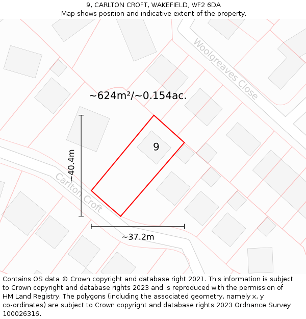 9, CARLTON CROFT, WAKEFIELD, WF2 6DA: Plot and title map