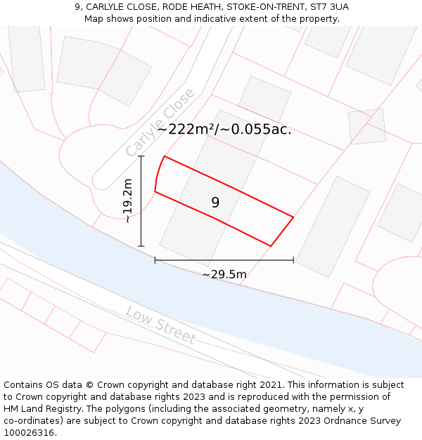 9, CARLYLE CLOSE, RODE HEATH, STOKE-ON-TRENT, ST7 3UA: Plot and title map