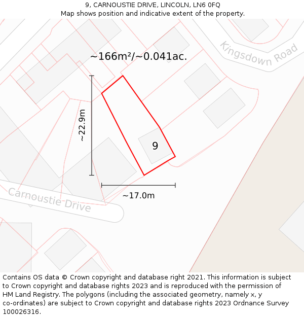 9, CARNOUSTIE DRIVE, LINCOLN, LN6 0FQ: Plot and title map