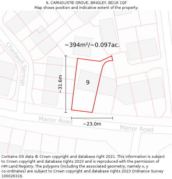 9, CARNOUSTIE GROVE, BINGLEY, BD16 1QF: Plot and title map