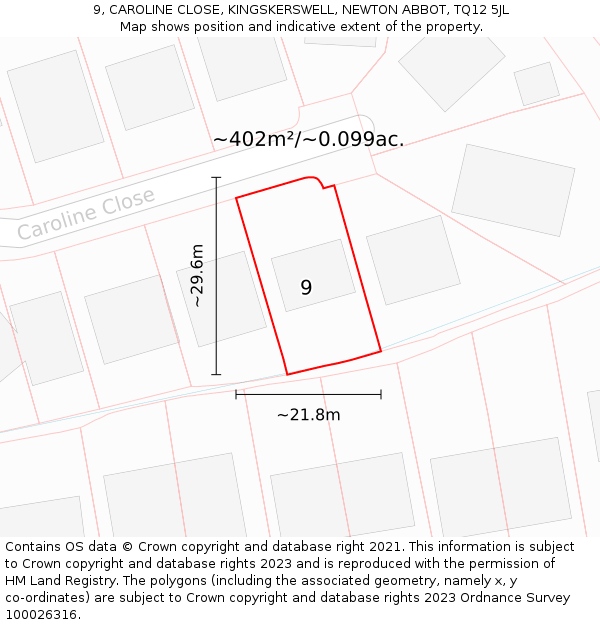 9, CAROLINE CLOSE, KINGSKERSWELL, NEWTON ABBOT, TQ12 5JL: Plot and title map