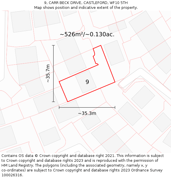 9, CARR BECK DRIVE, CASTLEFORD, WF10 5TH: Plot and title map