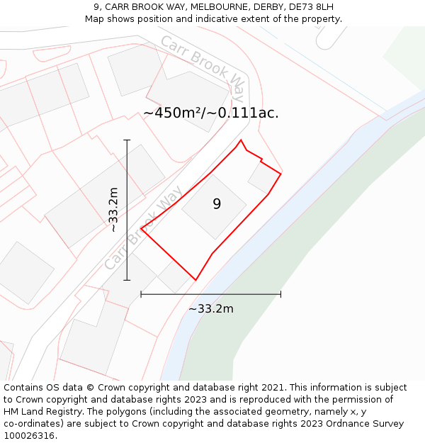 9, CARR BROOK WAY, MELBOURNE, DERBY, DE73 8LH: Plot and title map