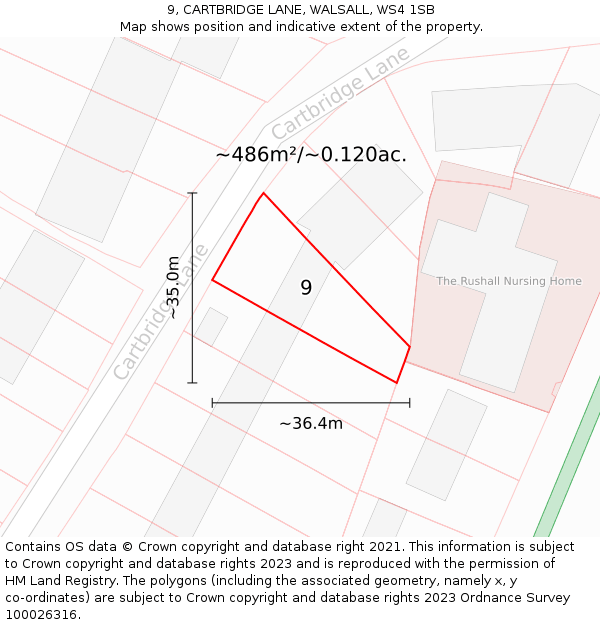 9, CARTBRIDGE LANE, WALSALL, WS4 1SB: Plot and title map