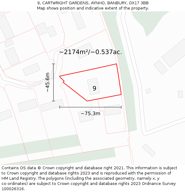 9, CARTWRIGHT GARDENS, AYNHO, BANBURY, OX17 3BB: Plot and title map