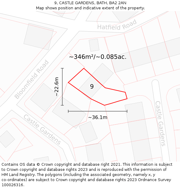 9, CASTLE GARDENS, BATH, BA2 2AN: Plot and title map