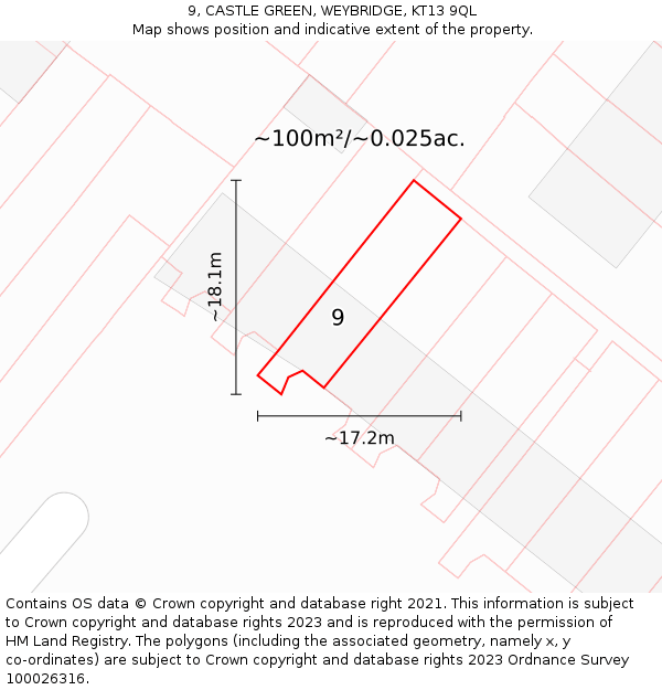 9, CASTLE GREEN, WEYBRIDGE, KT13 9QL: Plot and title map