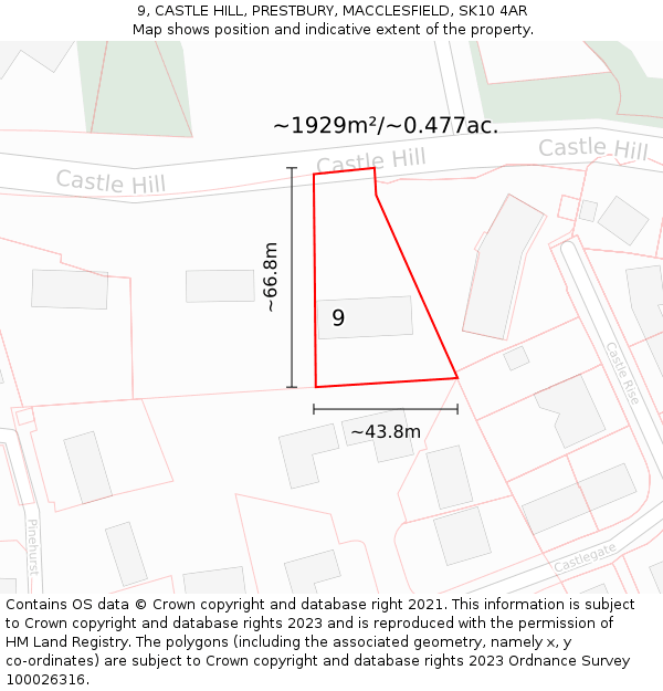 9, CASTLE HILL, PRESTBURY, MACCLESFIELD, SK10 4AR: Plot and title map