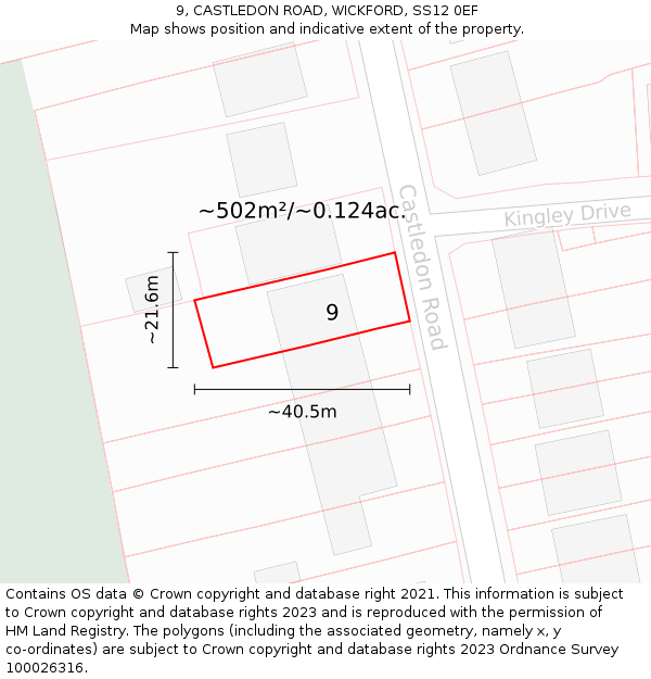 9, CASTLEDON ROAD, WICKFORD, SS12 0EF: Plot and title map