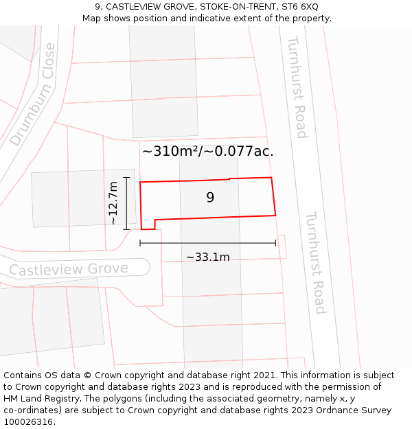 9, CASTLEVIEW GROVE, STOKE-ON-TRENT, ST6 6XQ: Plot and title map