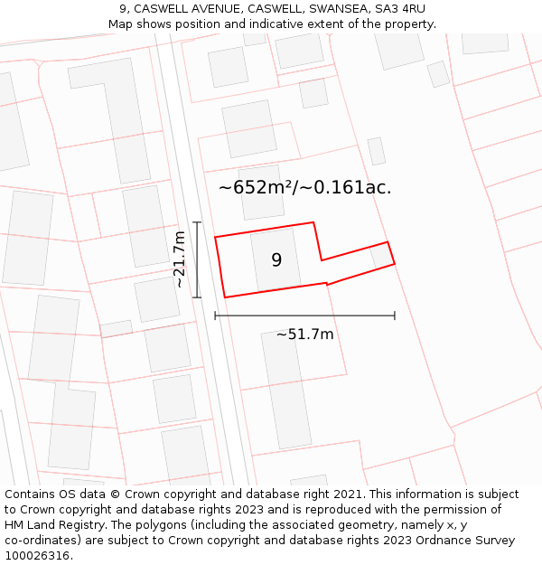 9, CASWELL AVENUE, CASWELL, SWANSEA, SA3 4RU: Plot and title map