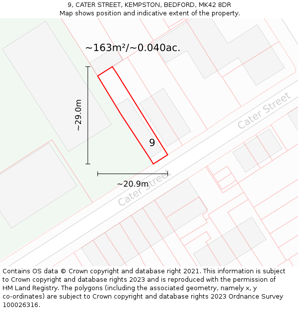 9, CATER STREET, KEMPSTON, BEDFORD, MK42 8DR: Plot and title map