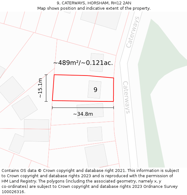 9, CATERWAYS, HORSHAM, RH12 2AN: Plot and title map