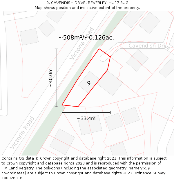 9, CAVENDISH DRIVE, BEVERLEY, HU17 8UG: Plot and title map